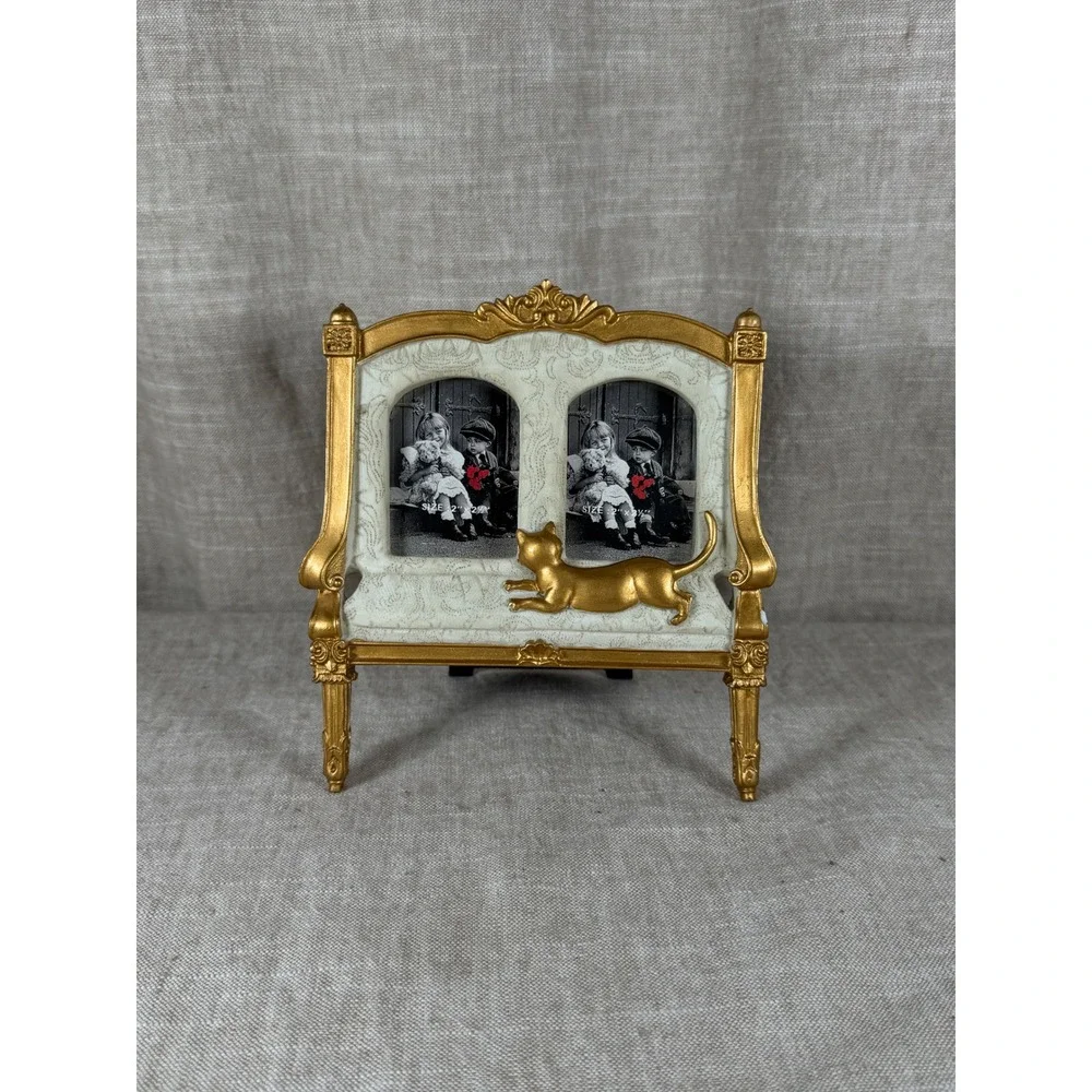 Picture Frame Good Vintage Gold Settee Sofa Double Photo Cat Ornate Victorian